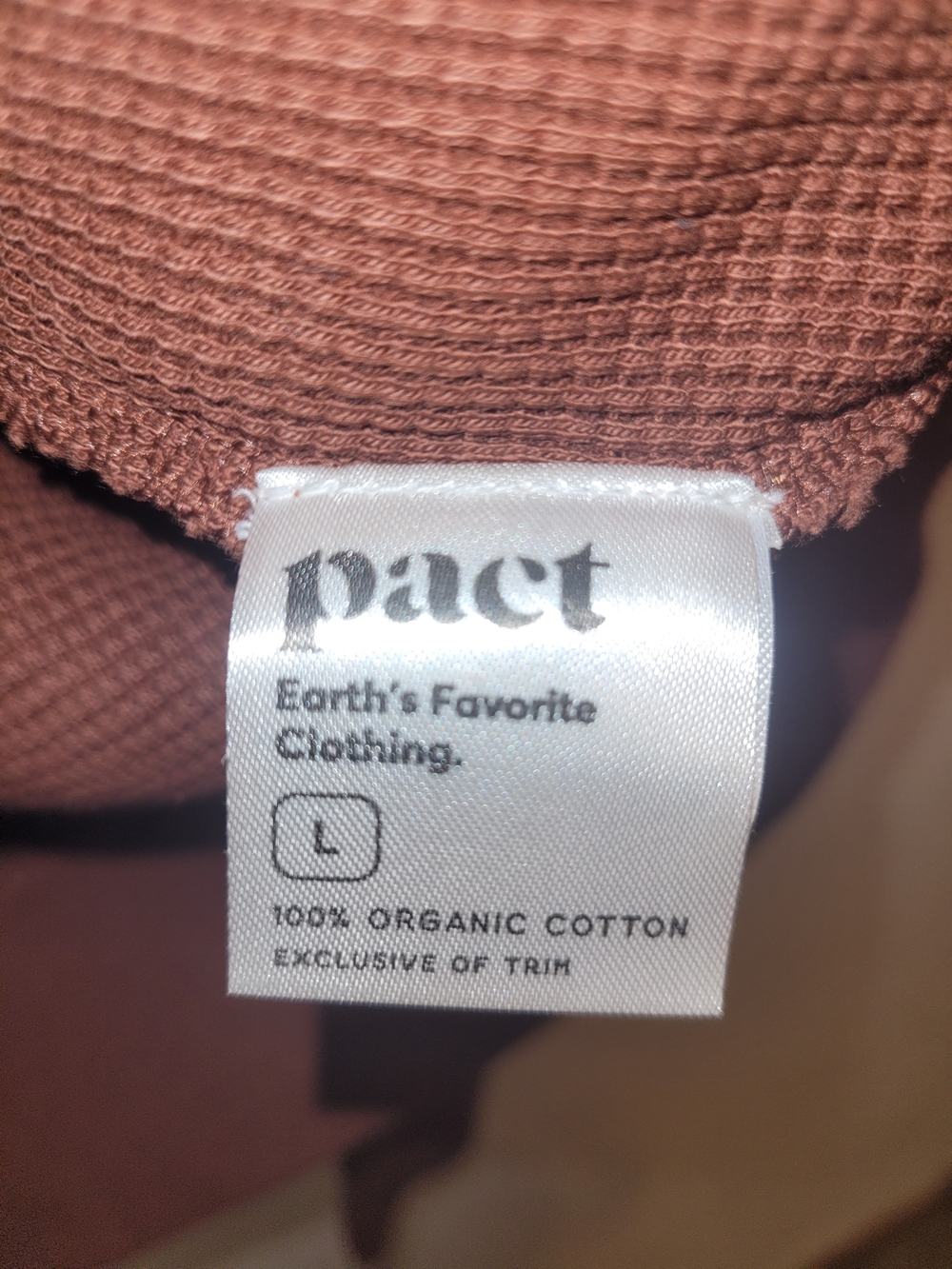 PACT Organic Cotton Waffle Knit Henley Top Rust Brown Women’s Large - Picture 3 of 5